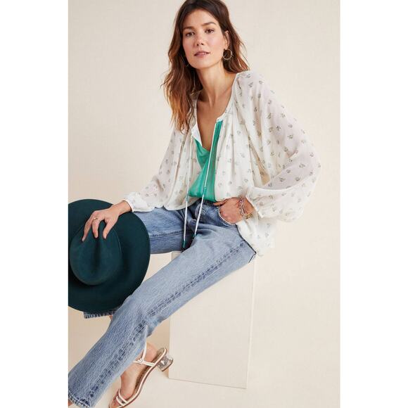 New Anthropologie Daniel Rainn Kaya Peasant Blouse $128 SMALL PETITE Long Sleeve - Picture 1 of 4